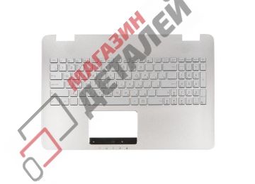 Клавиатура (топ-панель) для ноутбука Asus N551VW-1A серебристая с серебристым топкейсом, с подсветкой