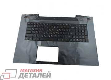 Клавиатура (топ-панель) для ноутбука Lenovo IdeaPad Y70-70 черная с черным топкейсом и подсветкой