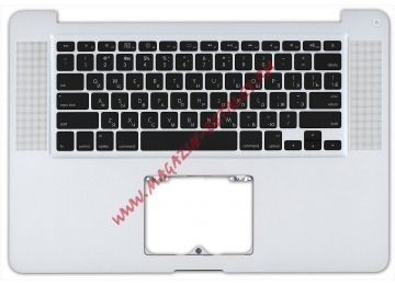 Клавиатура (топ-панель) для ноутбука Apple Macbook A1286 2009+ серебристая, черные клавиши