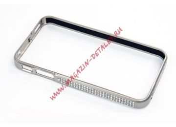 Чехол (бампер) для Apple iPhone 4, 4S со стразами металл, матовое серебро