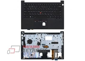 Клавиатура (топ-панель) для ноутбука Lenovo Thinkpad E14 gen 2 черная с черным топкейсом