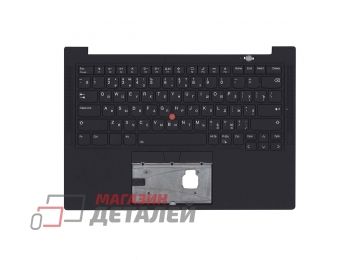 Клавиатура (топ-панель) для ноутбука Lenovo ThinkPad X1 Carbon Gen 9 черная с черным топкейсом (с разбора)