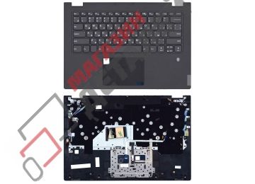 Клавиатура (топ-панель) для ноутбука Lenovo IdeaPad C340-14 черная с черным топкейсом, с подсветкой