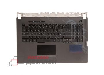 Клавиатура (топ-панель) для ноутбука Asus ROG Strix G732LV, G732LW черная с черным топкейсом, с RGB подсветкой и тачпадом (с разбора)