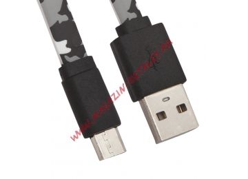 USB Дата-кабель MicroUSB плоский Army Printing 1 метр (черный камуфляж)