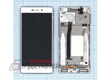 Дисплей (экран) в сборе с тачскрином для Xiaomi Redmi 3, Redmi 3S, Redmi 3 Pro, Redmi 3X белый c рамкой (с разбора)