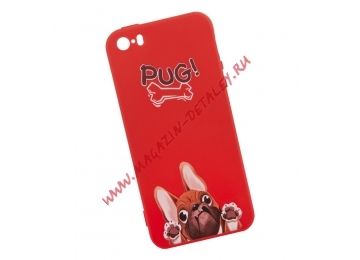 Силиконовый чехол "LP" для iPhone 5/5s "PUG!" Французкий бульдог Сережа (красный)