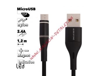 USB кабель BOROFONE BU16 Skill MicroUSB магнитный, 1.2м, 2.4A, нейлон, LED (черный)