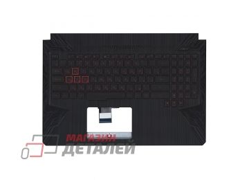 Клавиатура (топ-панель) для ноутбука Asus TUF Gaming FX504  черная с черным топкейсом, красные символы