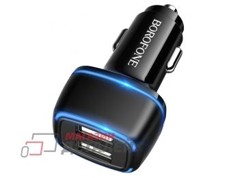 Автомобильная зарядка BOROFONE BZ14 Max 2xUSB, 2.4A, LED (черная)