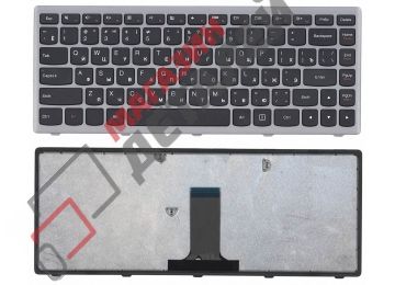 Клавиатура для ноутбука Lenovo IdeaPad Flex 2-14, G40-30, G40-70 черная с серебряной рамкой