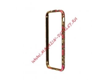 Bumper для Змейка золотая со стразами для Apple iPhone 6,6s металл розовый