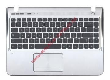 Клавиатура (топ-панель) для ноутбука Samsung SF310 SF311 черная с серебристым топкейсом
