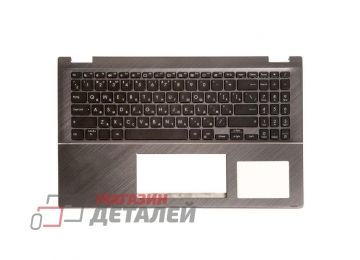 Клавиатура (топ-панель) для ноутбука Asus UX563FD черная со стальным топкейсом, с подсветкой (с разбора)