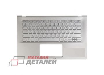 Клавиатура (топ-панель) для ноутбука Asus X420UA серебристая с серебристым топкейсом, с подсветкой (с разбора)