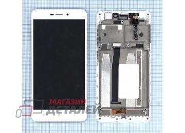 Дисплей (экран) в сборе с тачскрином для Xiaomi Redmi 4A белый с рамкой