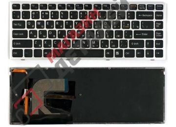 Клавиатура для ноутбука Sony Vaio VPC-S VPCS черная с серебристой рамкой и подсветкой