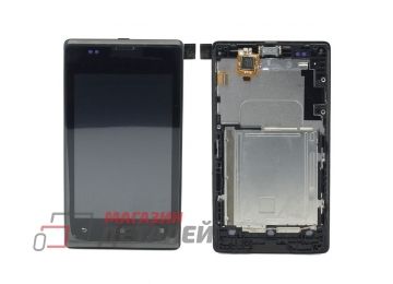Дисплей (экран) в сборе с тачскрином для Sony Xperia E, Xperia E Dual черный с рамкой AAA