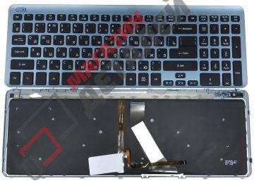 Клавиатура для ноутбука Acer Aspire V5-531, V5-551, V5-552 черная с голубой рамкой и подсветкой