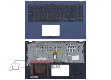 Клавиатура (топ-панель) для ноутбука Asus X512 черная с синим топкейсом