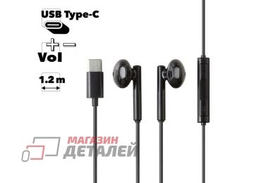 Гарнитура Celebrat G16 USB Type-C вставная пластиковая (черная)