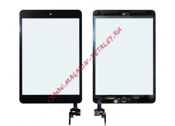 Сенсорное стекло (тачскрин) для iPad mini 3 (с разъемом) + кнопка HOME (черный)  AAA+
