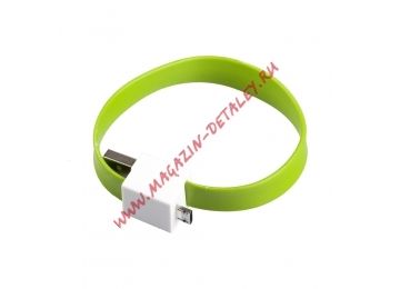 USB Дата-кабель на большом магните плоский Micro USB (зеленый/европакет)