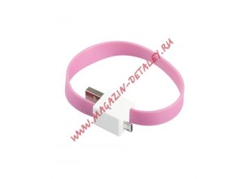 USB Дата-кабель на большом магните плоский Micro USB (розовый/европакет)