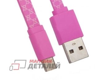USB Дата-кабель MicroUSB плоский Gucci 1 метр (розовый)