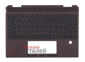 Клавиатура (топ-панель) для ноутбука HP Spectre x360 13-AP 13T-AP черная с коричневым топкейсом
