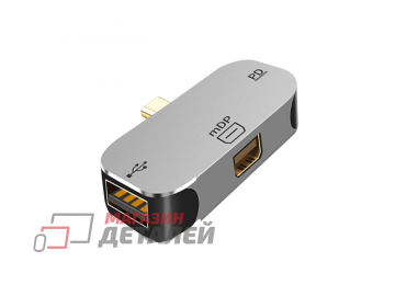 Адаптер Type C – Mini Display Port + USB + PD серый