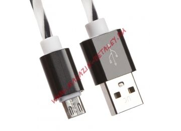 USB кабель LP Micro USB витая пара с металлическими разъемами 1 м. белый с черным, европакет