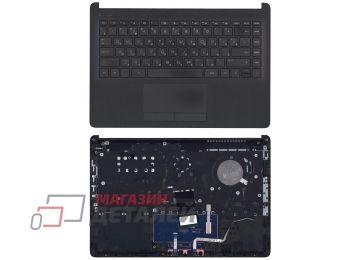 Клавиатура (топ-панель) для ноутбука HP 14-DF черная с черным топкейсом (с разбора)