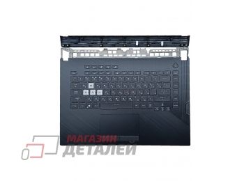 Клавиатура (топ-панель) для ноутбука Asus G532LWS черная с черным топкейсом и RGB подсветкой (дефект пластиковой панели)