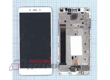 Дисплей (экран) в сборе с тачскрином для Xiaomi Redmi Note 4 белый с рамкой