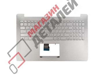 Клавиатура (топ-панель) для ноутбука Asus N501JW серебристая с серебристым топкейсом, с подсветкой и креплением под HDD