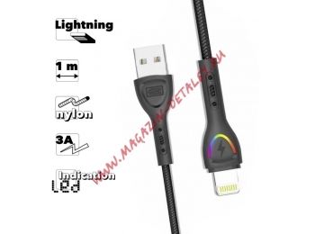 USB кабель Earldom EC-117I Lightning 8-pin, 3A, LED, 1м, нейлон (черный)