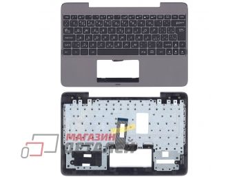 Клавиатура (топ-панель) для ноутбука Asus T100HA черная с темно-серым топкейсом