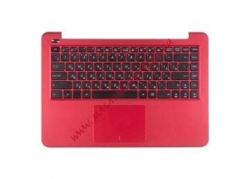 Клавиатура (топ-панель) для ноутбука Asus E402MA-1R черная с красным топкейсом, с тачпадом