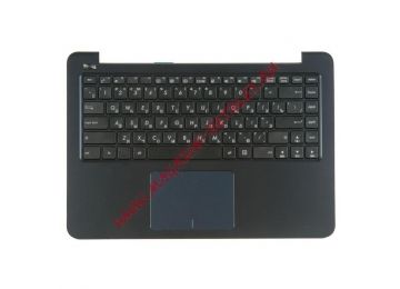 Клавиатура (топ-панель) для ноутбука Asus E402MA-2B черная с темно-синим топкейсом, с тачпадом