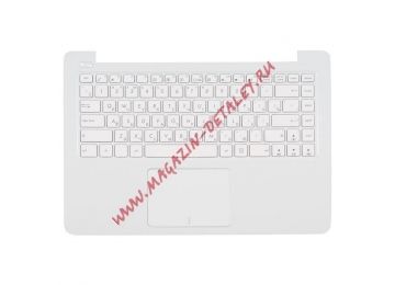 Клавиатура (топ-панель) для ноутбука Asus E402MA-2A белая с белым топкейсом, с тачпадом