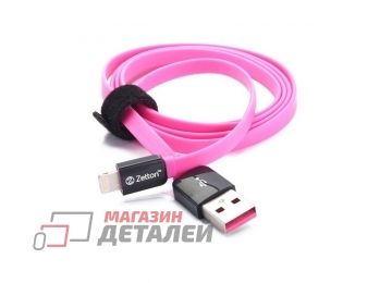USB кабель передачи данных Zetton Flat ZTLSUSBFCA8BP разъем Apple 8 pin плоский черный с розовым