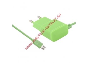 Блок питания (сетевой адаптер) LP Micro USB 1A коробка, зеленый