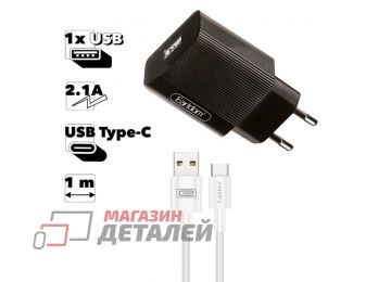 Блок питания (сетевой адаптер) Earldom ES-201C 1xUSB 2.1A с кабелем Type-C 1м (черный)