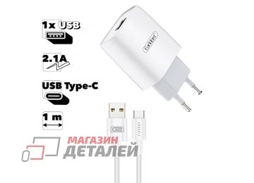 Блок питания (сетевой адаптер) Earldom ES-197C 1xUSB 2.1A с кабелем Type-C 1м (белый)