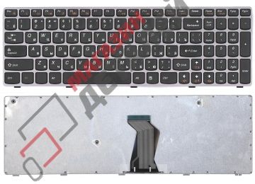 Клавиатура для ноутбука Lenovo IdeaPad B570 B580 V570 черная с серой (серебряной) рамкой