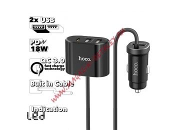 Автомобильная зарядка HOCO Z35 Companheiro 1xUSB, 2.4А, 18W, QC3.0, LED, интегр кабель 2хUSB, 1xUSB-C, 1.2м (черная)