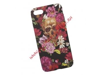 Защитная крышка для iPhone 8/7 "KUtiS" Skull BK-3 Череп и цветы (черная с красным)