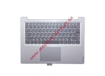 Клавиатура (топ-панель) для ноутбука Lenovo S145-14IWL, S145-14IGM серая с серебристым топкейсом