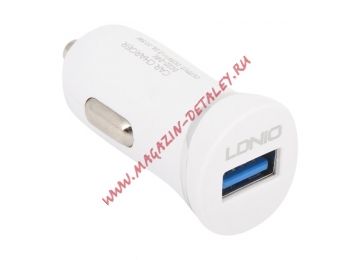 Автомобильная зарядка LDNIO 2 USB выхода 2,1А + кабель Micro USB DL-C12 белая, коробка